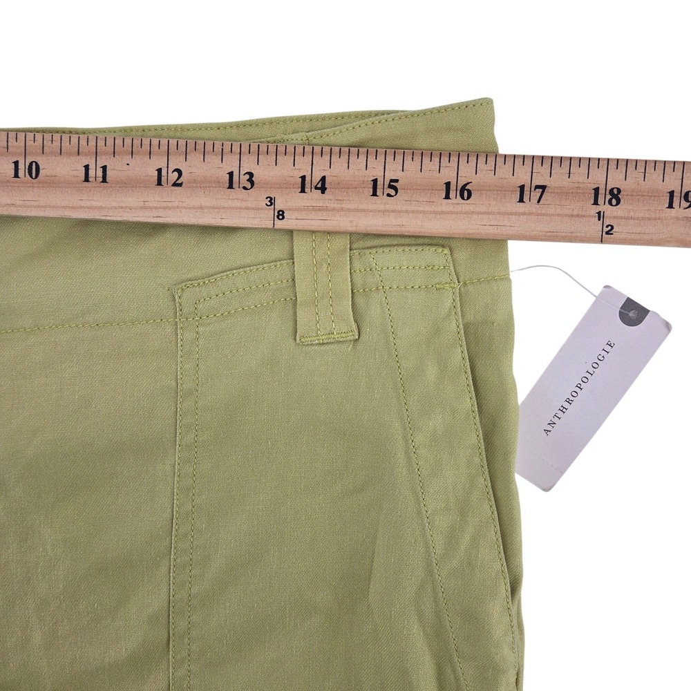 Maeve Anthropologie Wide Leg Pants 14 Chartreuse Linen Blend‎ High Rise Boho - Picture 6 of 11